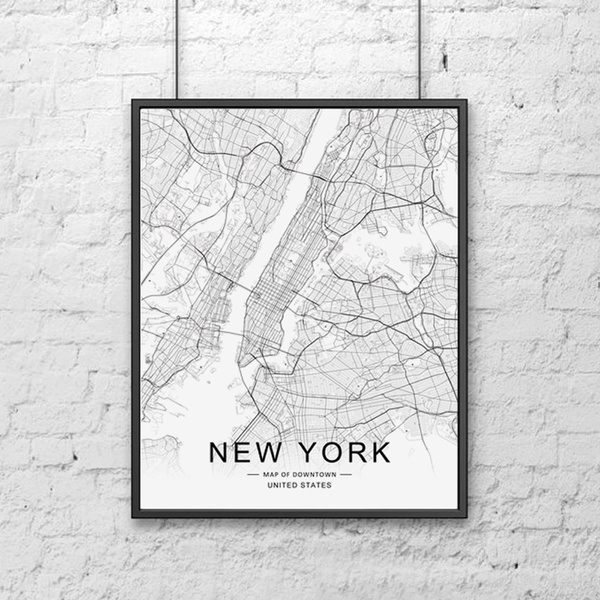 New York City Downtown Map Wall Art New York Street Map Print New