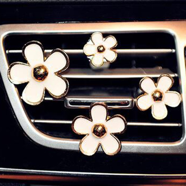 Car Charm Beautiful Daisy Flowers Air Vent Decorations Cute Automotive Interior Trim 4 Pcs With Different Sizes White