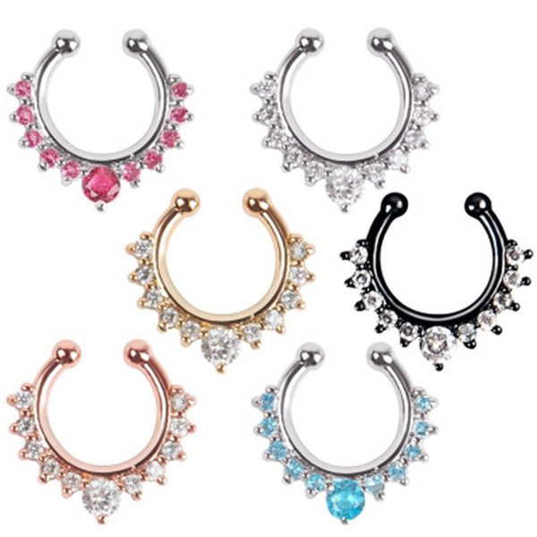 1Pc Fake Septum Clicker Crystal Nose Ring Non Piercing Hanger Clip On Jewelry a