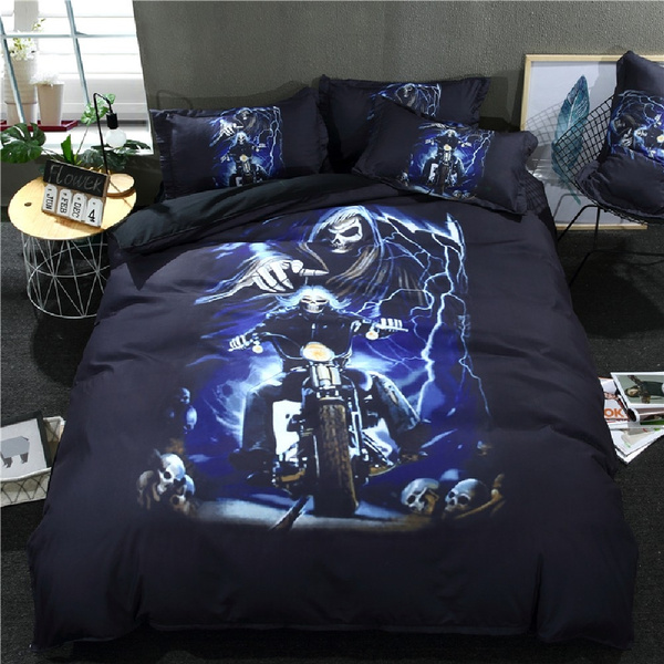 Skull Motorcycle Us Uk Double Queen King Size 3d Bedding Sets