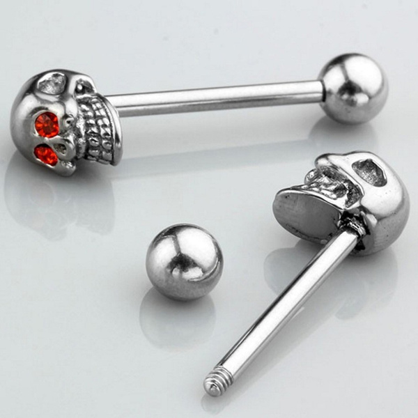 Punk Skull Tongue Rings Piercing Earring Stud Stainless Steel Piercing Jewelry