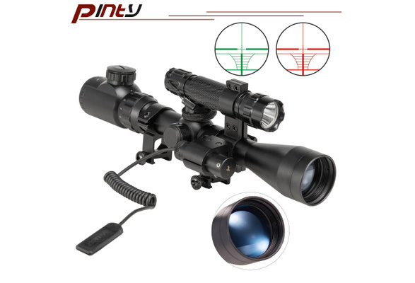 3in1 Tactical 3-9X40 Hunting Rifle Scope Optics Sniper W/ Red Laser & Torch