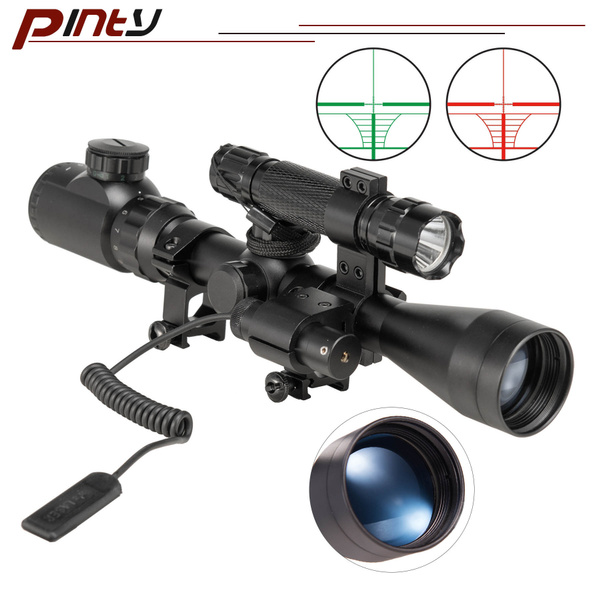 3in1 Tactical 3-9X40 Hunting Rifle Scope Optics Sniper W/ Red Laser & Torch