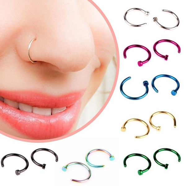 Surgical Steel Thin Small Silver Nose Ring Hoop 8mm 10mm Cartilage