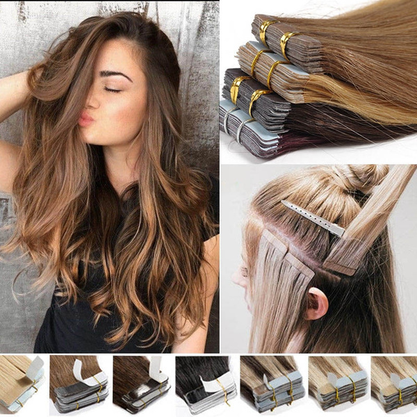 New Fashion Tape In Hair Extension Black Brown Blonde Silky Long Straight  Styling Human Hair Extensions | Geek