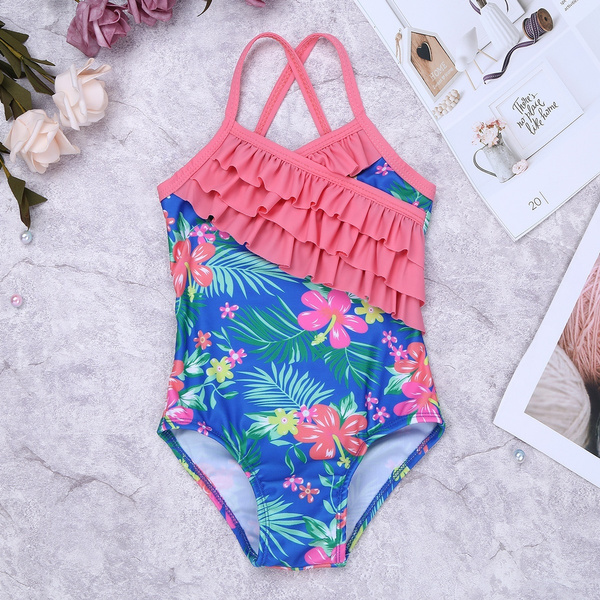 Girls One Piece Swimsuits Hawaiian Ruffle Swimwear Floral Bathing Suit