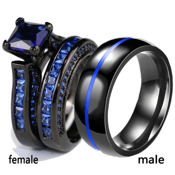 His & Hers Cz Wedding Ring Set Stainless Steel & Mens Titanium Wedding Ring  Set | EdwinEarls.com