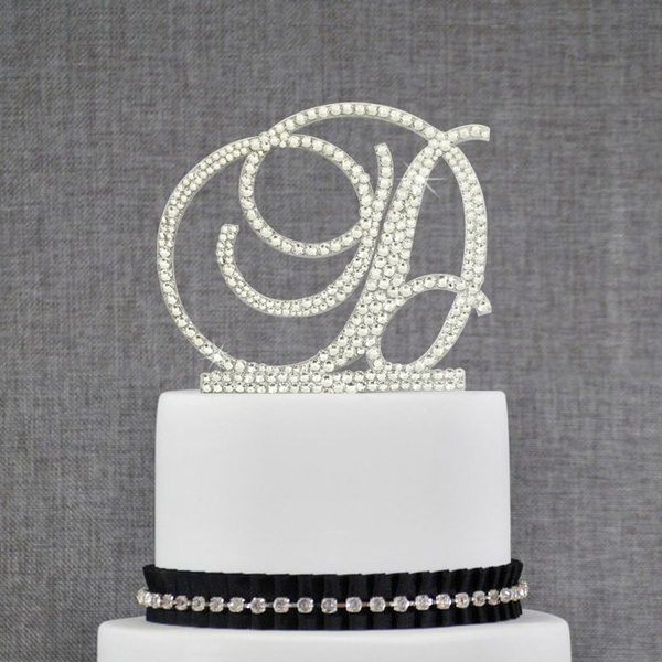 Crystal Rhinestone Diamante Monogram Initial Letter Cake Topper Wedding Decor