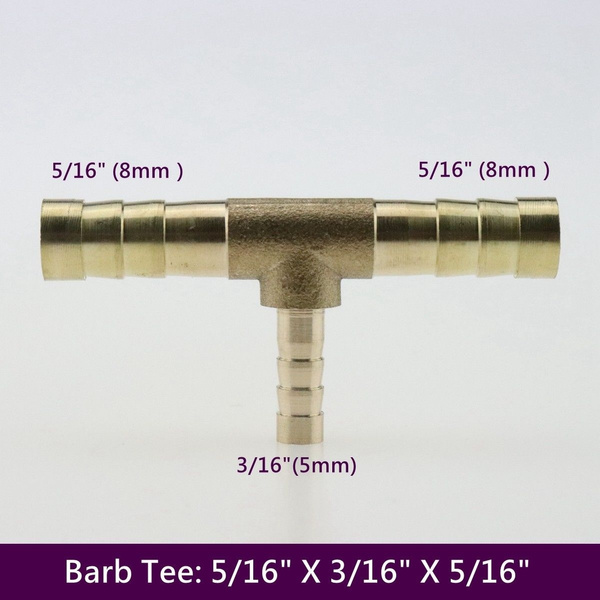Tee 3-Way Hose Barb Brass Fitting Fuel Reducer 5//16 X 3//16 X 5//16 8mm 5mm 8mm