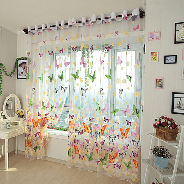 Butterfly Volie Sheer Panel Window Curtain Treatment Drape Valance Home Decor