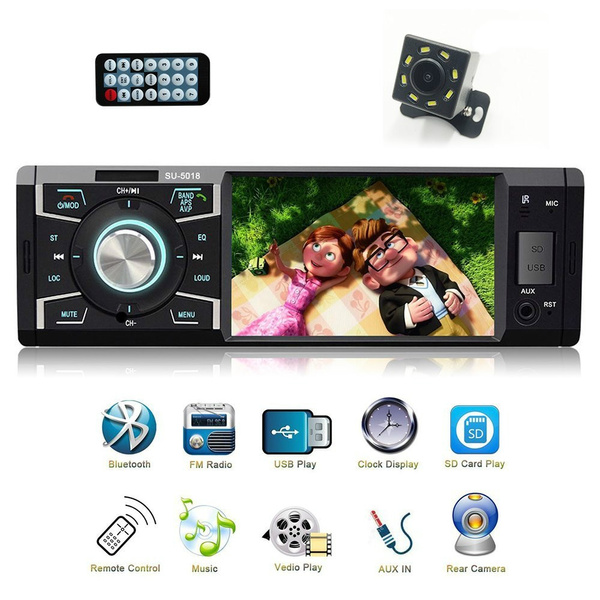 4.1/" Car Bluetooth In-Dash Stereo Radio MP3 USB AUX Player Head Unit 1DIN Camera
