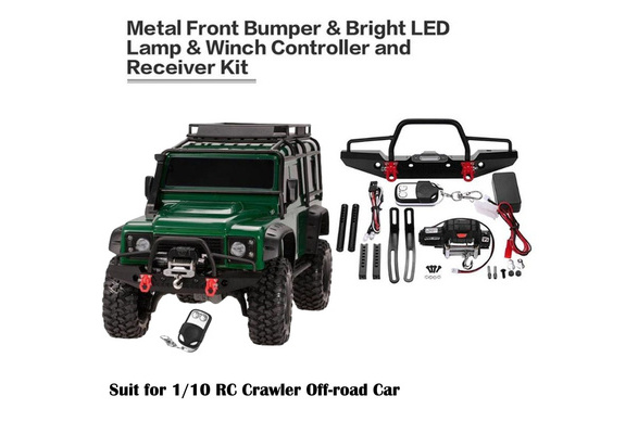 Metal Front Bumper Bright LED Lamp Winch Controller Kit for RC TRAXXAS TRX-4 Car