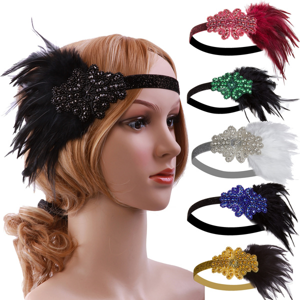 1920s Headband Red Feather Bridal Great Gatsby 20s Flapper Headpiece Gangster