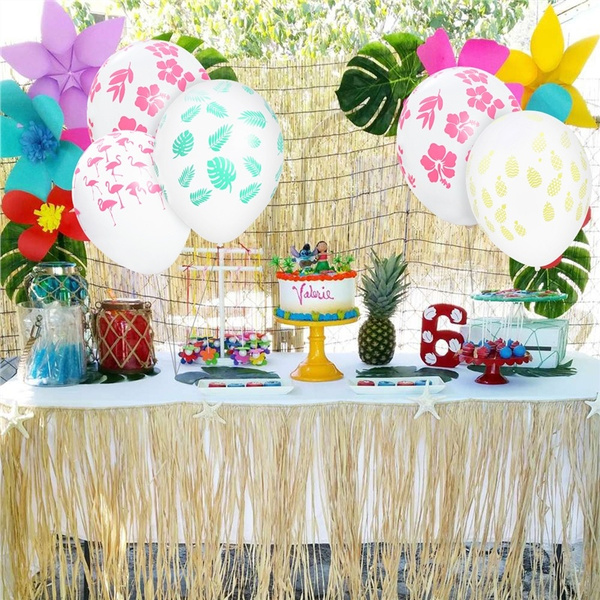 Tinksky 36 Pcs Hawaiian Balloons 12 Inch Leaves Hibiscus Pineapple Flamingo Decorations Balloons For Tropical Summer Party