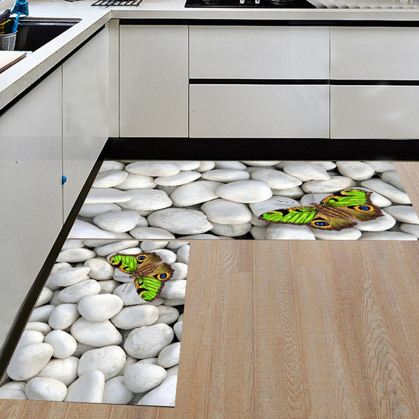 3d Cobblestone Stone Butterfly Printing Kitchen Doormats Non Slip