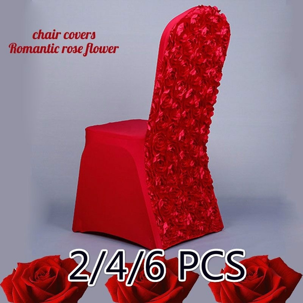 2 4 6pc Wedding Chair Covers 3d Rose Flower Universal Stretch Spandex Chair Covers For Weddings Party Banquet Table Decoration