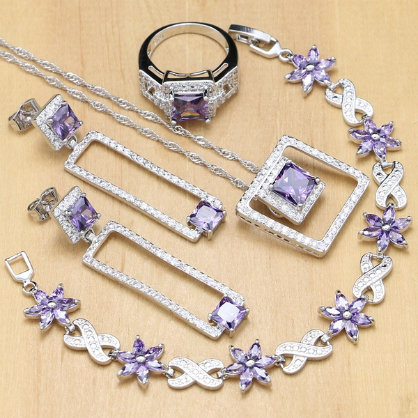 Pretty purple Amethyst 925 Silver Necklace Pendant Earrings Ring Bracelet