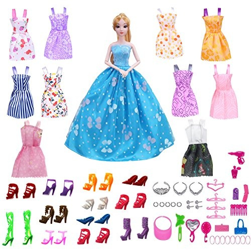 61 Pack Barbie Doll Clothes Set Party Gown Outfits - 10 Pack 