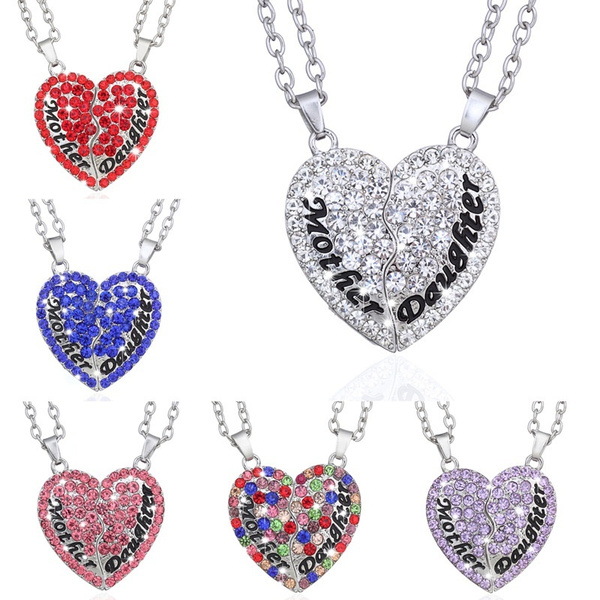 BLUE  DAUGHTER FAMILY GIFT CRYSTAL LOVE HEART PENDANT RHINESTONE NECKLACE