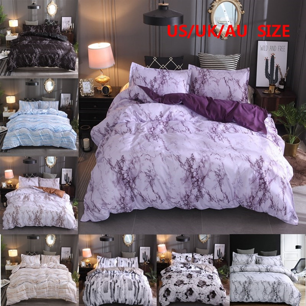 2018 New 2 3pcs 9 Colors Duvet Cover Marble Bedding Purple Quilt