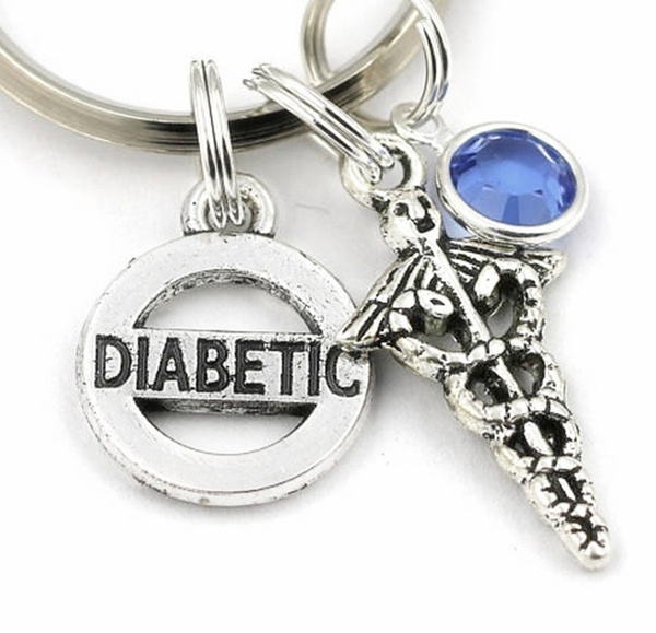 Diabetic Key Ring Diabetic Keychain With Birthstone,Diabetes Keyring,