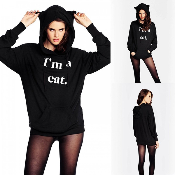 Sexy Women Fashion Lovely Cute Black Letter Printed Hoodie Cool ...