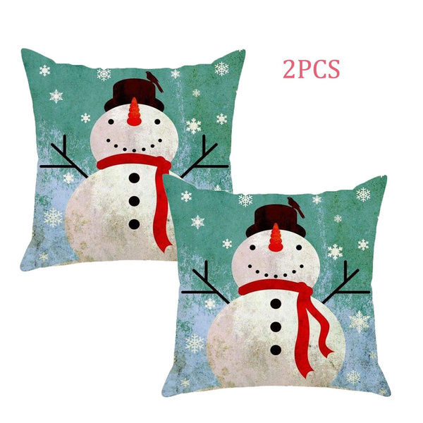 Christmas Santa Claus Snowman Cushion Cover Custom Zippered Square Pillow Case