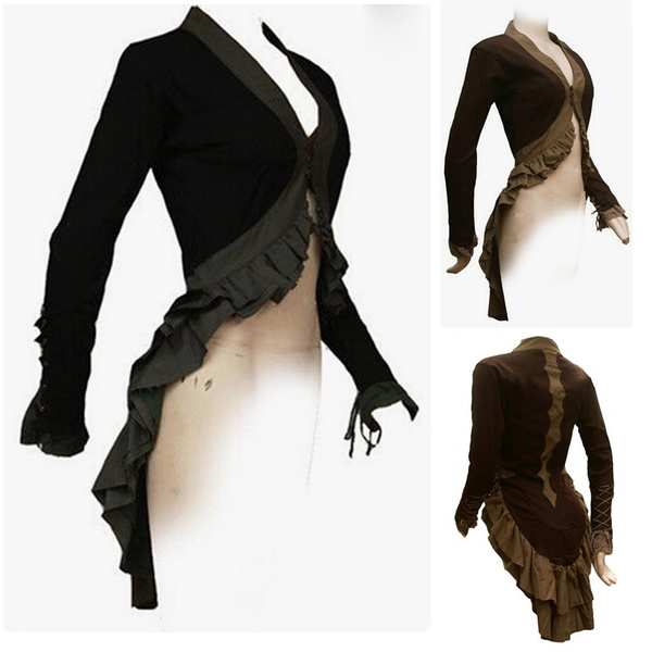 Womens Gothic Lace Tailcoat Steampunk Victorian Tail Jacket Long Trench Tuxedo Coat Victorian Costume Formal