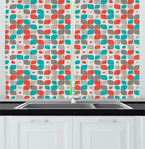 Ambesonne Geometric Kitchen Curtains, Turquoise Kitchen Curtains