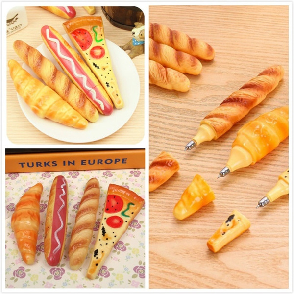 Novelty Pen Pizza Bread Hot Dog Ox Horn Fast Food Ballpoint Pen Stationery FO