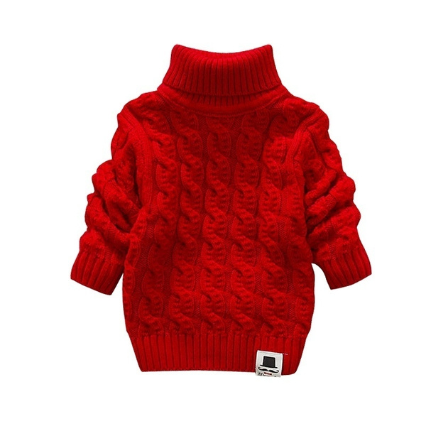 Kid Children Sweater Solid Pullover Knitting Turtleneck Warm Outerwear Sweater