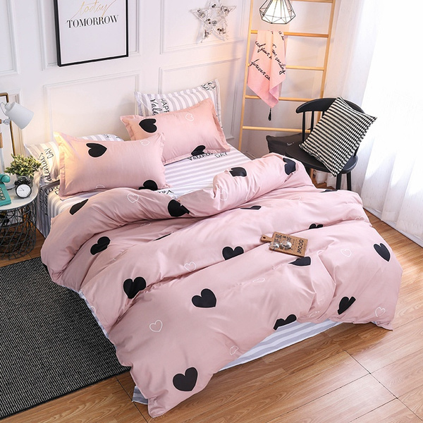 Pink Black Heart Bedding Pillowcase Duvet Cover Set Quilt Cover