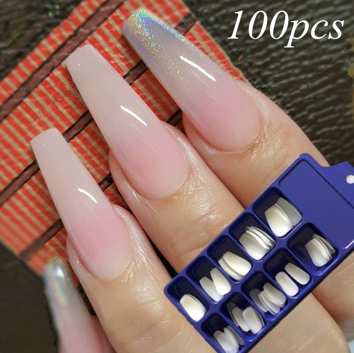 Details About 100pcs Ballerina False Nail Art Tips French Flat Full Cover Manicure Fake Nails
