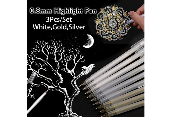 Silver 6, 2 White 2 Silver 2 Gold Fine Tip Gold White Ink Pen Highlight Sketching Pens 0.6 mm White Gel Pen for Artists Dark Papers Drawing Highlight Art Design Supplies