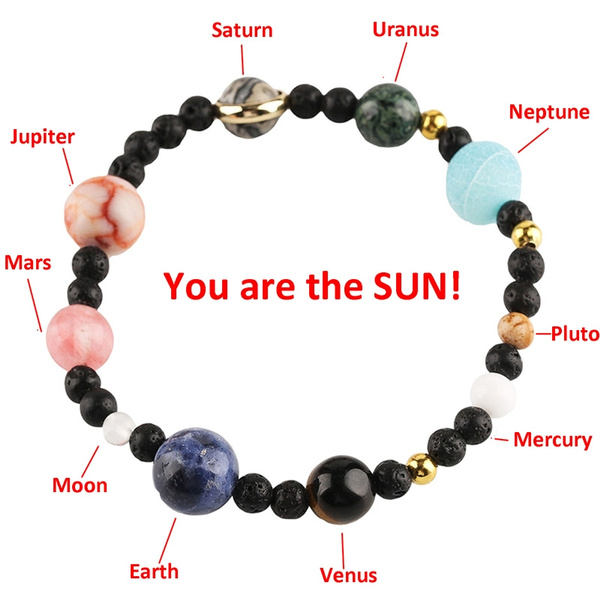 Unisex Sonnensystem acht Planeten der Galaxy Naturstein Armband