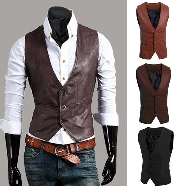 Men Western Cowboy Style Leather Jacket Vest | Wish