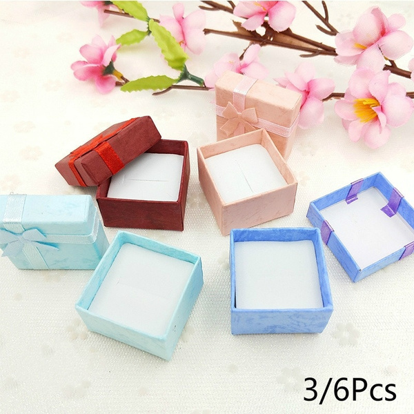 1X Colorful Ring Earring Jewelry Display Xmas Gift Box Bowknot Square Case DI/<t