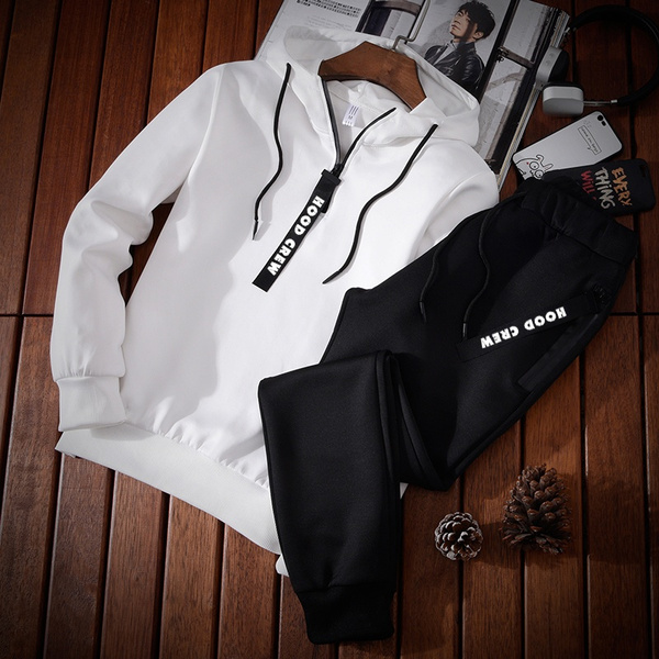men's trendy casual printed hoodies suit
