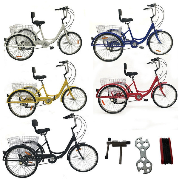 24" 3 Wheel Adult Bike Tricycle Basket Trike Cruise 6 Speed Shimano 3 Color