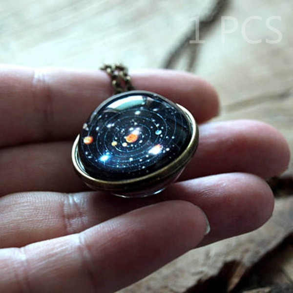 Double Sided Glass Dome Planet Glow in the Dark Galaxy Necklace Pendant System