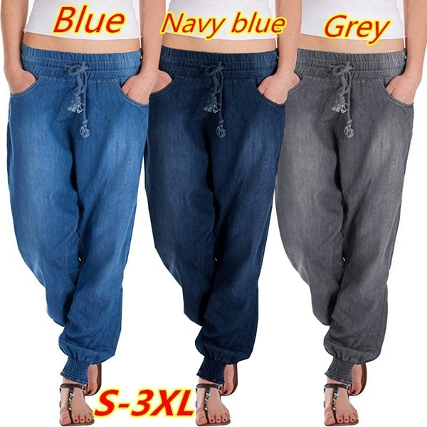 Women Casual Jeans Harem Baggy Ladies Summer Denim Pencil Pants Long Trousers