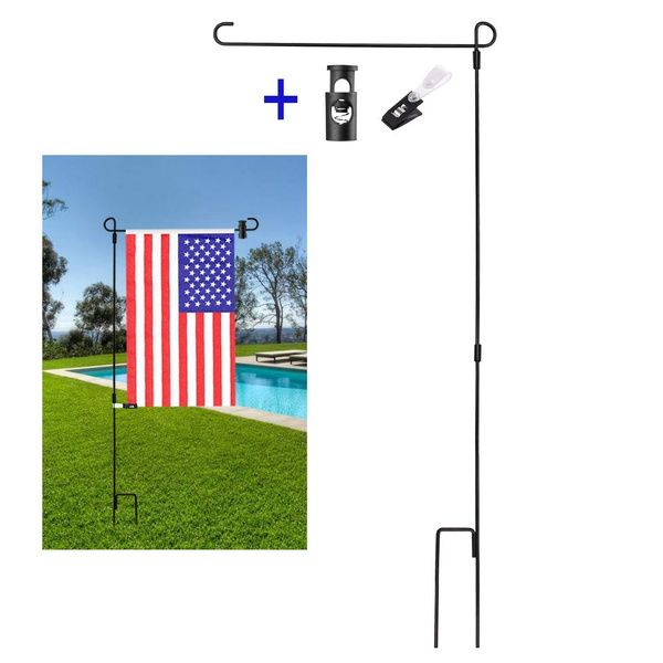 Bonytek Garden Flag Stand Flagpole Black Wrought Iron Small Flag