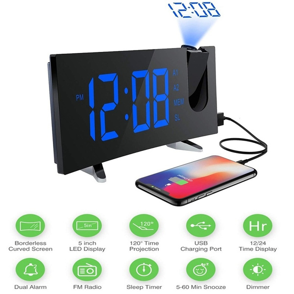 Led Dimmable Display Projection Alarm Clock Fm Radio Digital