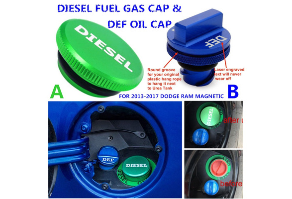 Diesel Fuel Gas Cap & DEF Cap Blue for 2013-2017 Dodge Ram Magnetic Aluminum New