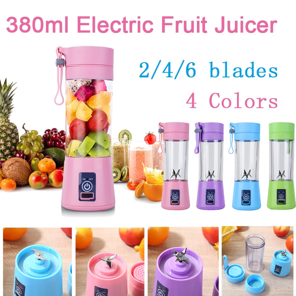 2/4 Blades Mini USB Rechargeable Portable Electric Fruit Juicer Smoothie Maker Blender Machine Sports Bottle Juicing Cup blue 