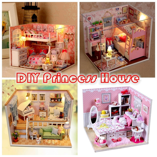 3D Wooden Craft Doll House Furniture DIY Miniature Dust Cover Dollhouse Toy 3