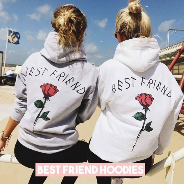 Womens Printed Best Friend Long Sleeve Hoodie Sweatshirt Hooded Pullover Blouse