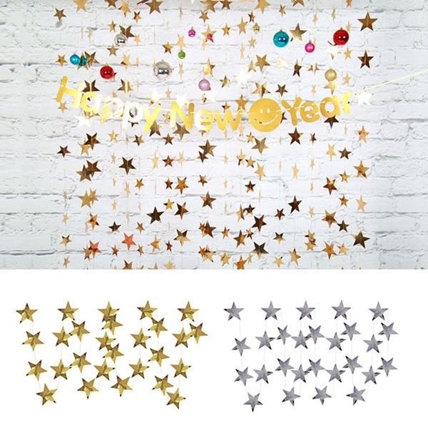 4m Glitter Paper Stars Garland String For Birthday Party Backdrop Bunting Banner Decoration Diy Christmas New Year Party Decor