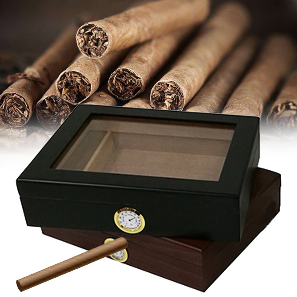 MagiDeal Cigar Box Humidifier Hygrometer Glass Top Cedar Wood Case Humidor