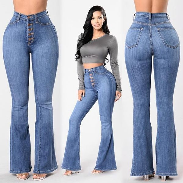 Women Fashion Big Ass Bell Bottom Slim Fit Denim Jeans High Waist Pants ...